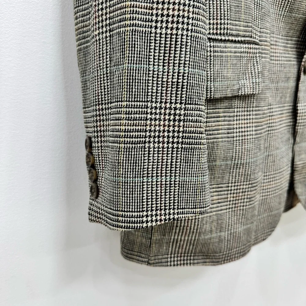 Ralph Lauren Chaps Lord & Taylor Wool Silk Brown Houndstooth Plaid Sport Coat